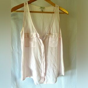 Joie Baby Pink Sheer Cotton Button-down Tank double breast pockets tulip hem top